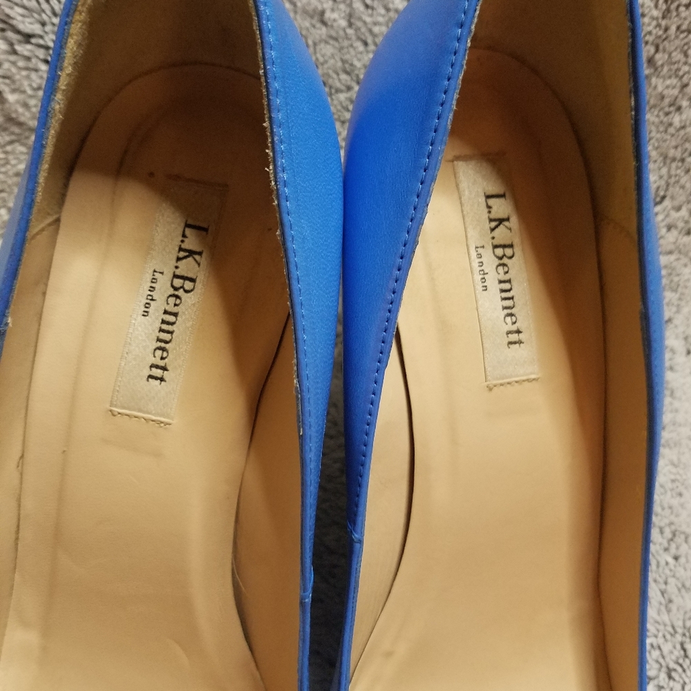 LK Bennett Blue Leather Peep-Toe Wedge Espadrilles - Picture 3 of 8